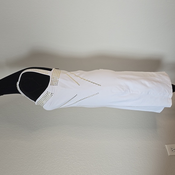 Bebe White Sleeveless Dress with Gold Studded pattern in Size L - Picture 3 of 8